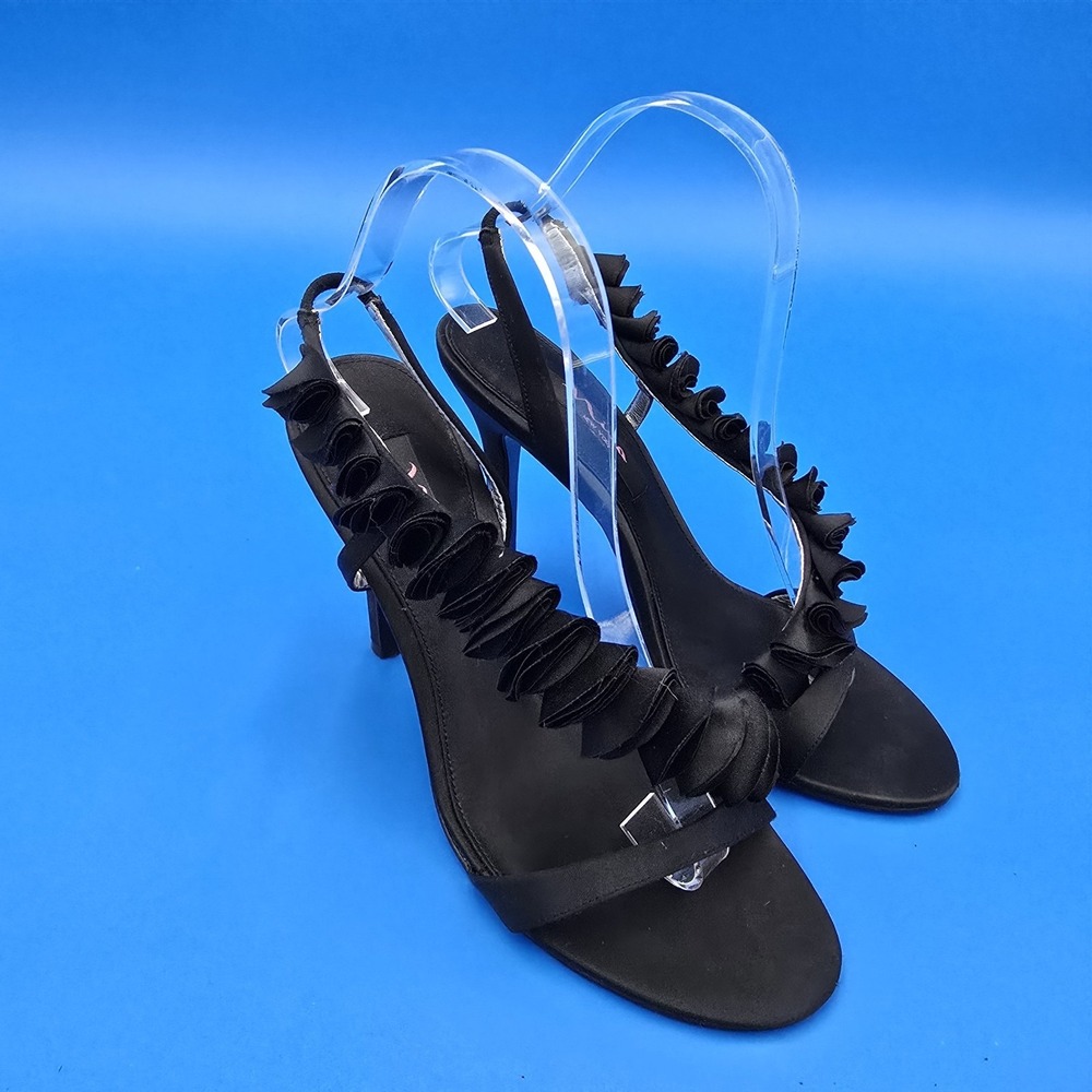 Nina New York Black Ruffled‎ Satin Heels 7.5 🔥 Sexy